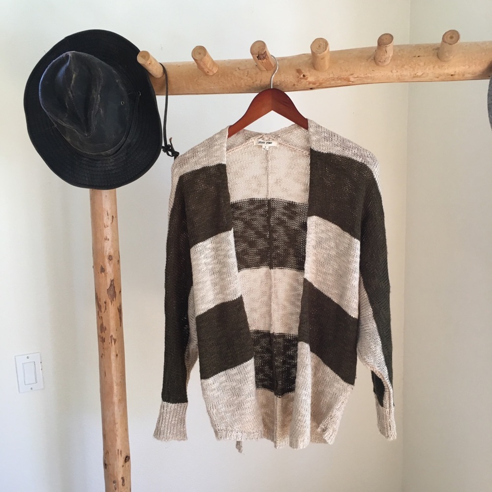 SOLD..Pink Rose" Brown and Cream Striped Cardigan.